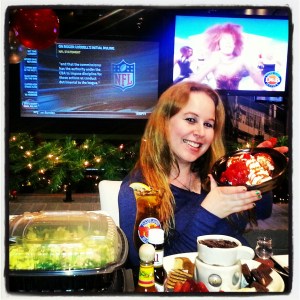 Dani with lots of yummy foods:)  Dave & Buster's