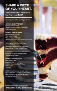 California Pizza Kitchen Valentine's Day Menu