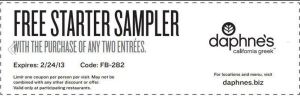 Daphne's free sampler platter through Feb 24