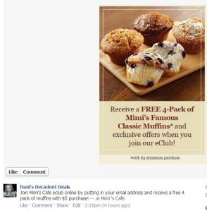 Mimi's E-club 4 free muffins
