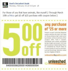 Petco $5 off of $25 through 3-10-13