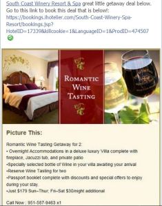 South Coast Winery Resort & Spa Romantic Getaway Package