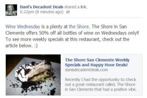 Wine Wednesdays at The Shore San Clemente & other weekly deals