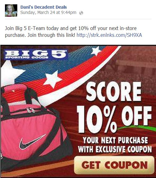 Big5 10% off COupon