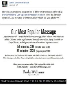 Burke WIlliams Massage Coupon through March 24