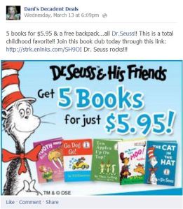 Dr. Seuss 5 books for $5.95 & free bacckpack