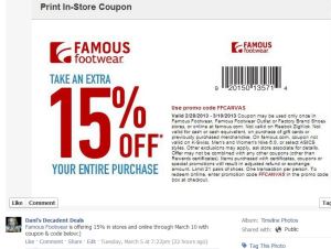 Famous Footwear - 15% off through 3-10