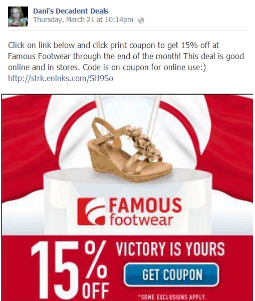 Famous Footwear 15% off