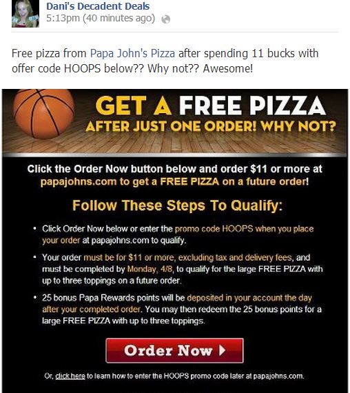 Papa Johns - Free Pizza
