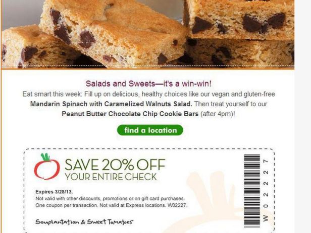 Souplantation & Sweet Tomatoes 20% off Thru 3-28