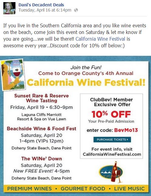 California WIne Festival - Doheny State Beach 10% off thru 4-18