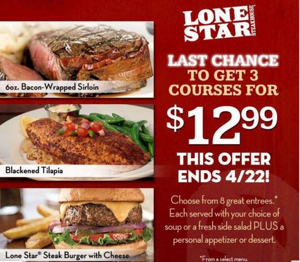 LoneStar Steakhouse $12.99 promo through 4-22-13