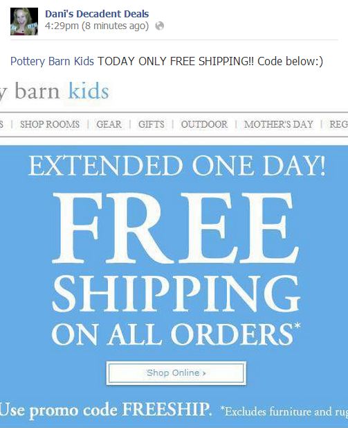 Pottery Barn Kids FREE shipping through 4-24