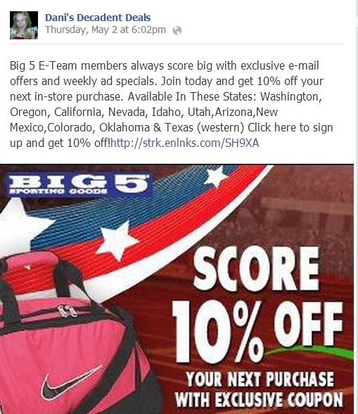 Big 5 Get a 10% coupon through Link