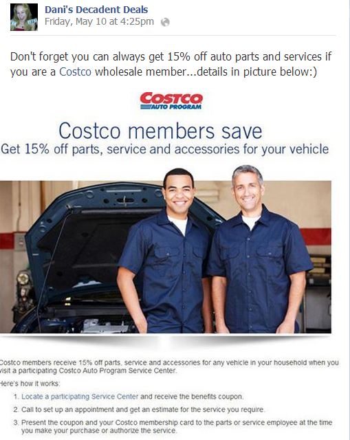 Costco 15% off Auto Services as a Member
