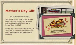 Lucille's BBQ Mother's Day FREE Gift Cards