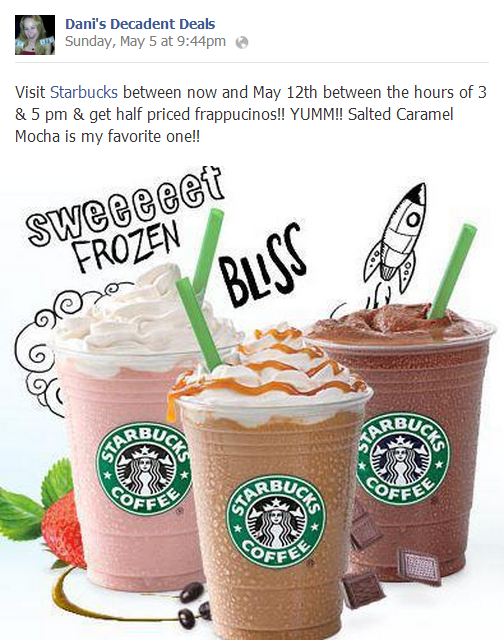 Most popular share of week on my page - Starbucks Fraps BOGO