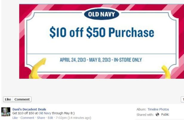 Old Navy - $10 off $50 thru 5-8-13