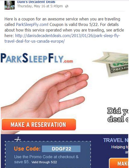 Park Sleep Fly Coupon Good through end of 5-22-13