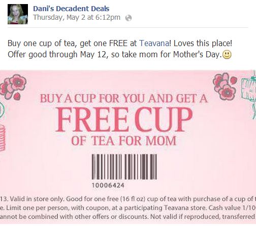 Tevana - free cup of tea through May 12