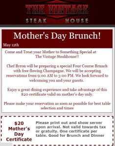 Vintage Steakhouse Mother's Day Certificate