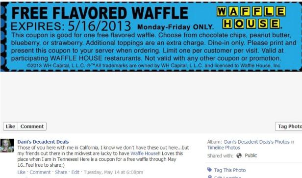 Waffle House Coupon..FREE WAFFLE