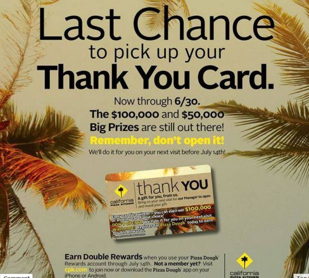 California Pizza Kitchen Deal thru 6-30