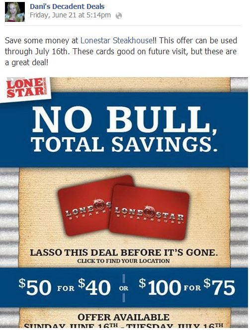 Lonestar GIft card deal July 16
