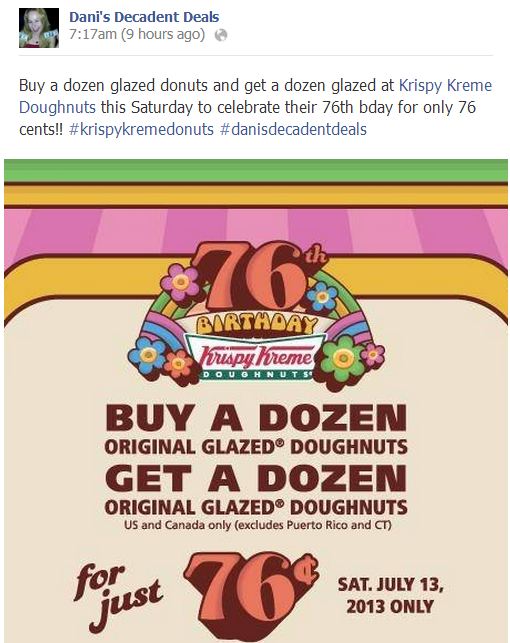 Krispy Kreme Buy A Dozen - Get Dozen for 76 Cents July 13