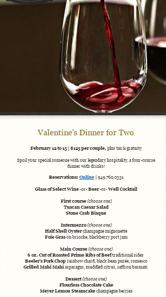 Valentine's Day Dining 2016, orange county, valentine's day