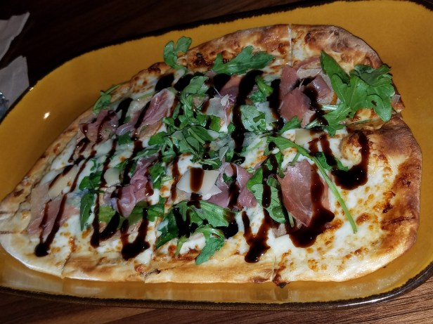 Pear, Black Fig Jam, Prosciutto, Blue Cheese and Fontina Flatbread - Jimmy's Famous American Tavern Brea